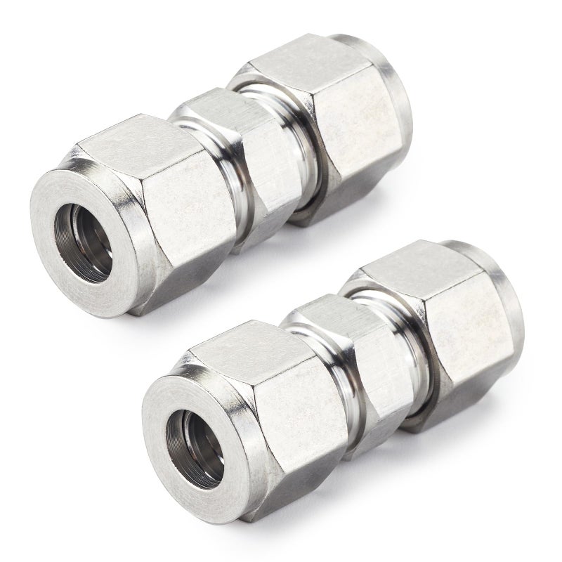 Yoebor Metalwork 304 Stainless Steel Compression Tube Fitting, Union, 3/8" OD x 3/8" OD (2 Pcs) - Image 1
